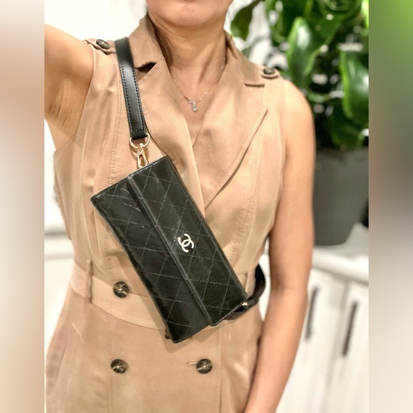 Auth CHANEL Crystalized CC Black/Gold Large Wallet Converted to 5-Ways Mini Bag - Picture 1 of 16
